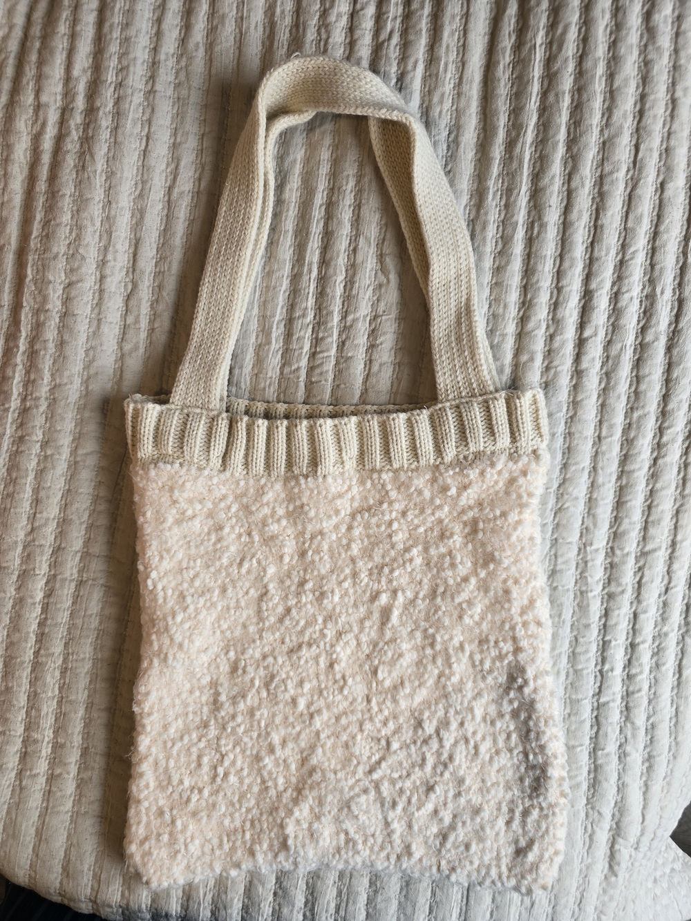 Cream Textured Knit Teddy Tote Bag - Unbranded